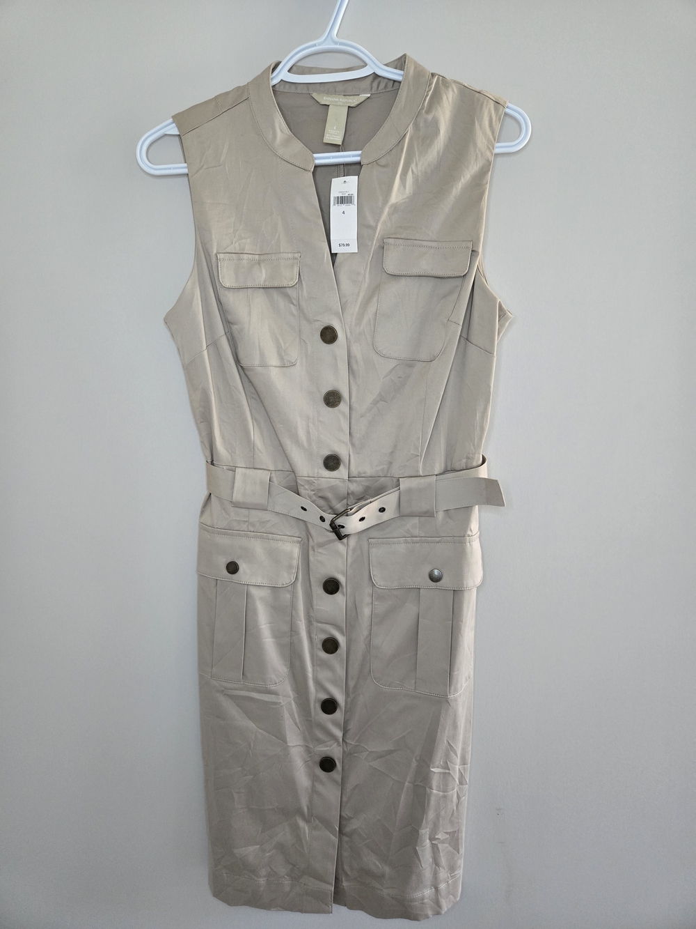 ⭐️ Banana Republic Sleeveless Utility Midi Dress in Light Beige/Taupe - NWT